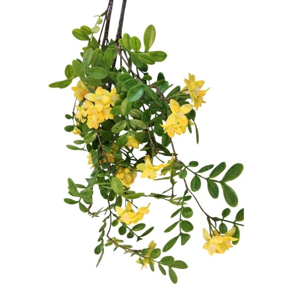 Artificial Yellow Flowering Branches Faux Stems With Green Leaves 2 Piece Set - Picture 8 of 8